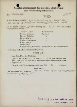 Stützenberger, Aga