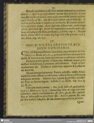 IV. Histiaei Milesii Oratio Praecedenti Contraria