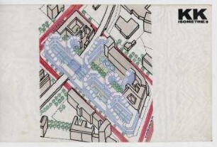 Gewerbe- und Hotelerweiterung Uhlandstraße/Kantstraße/Fasanenstraße (nicht realisiert) – Isometrische Projektion. Berlin-Charlottenburg/Wilmerdorf, Uhlandstraße 190-194, Kantstraße 15, Fasanenstraße 6
