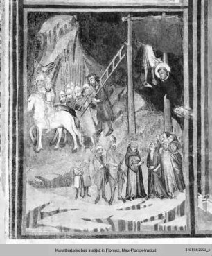Heiliger Nicola von Tolentino mit Szenen aus seinem Leben : Der heilige rettet einen Gehängten