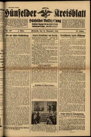 Erste Ausgabe vom Mittwoch, den 12. November 1941.