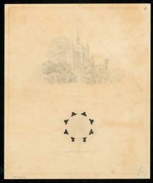 Wallfahrtskapelle Monatskonkurrenz Januar 1831: Grundriss, perspektivische Ansicht; Maßstabsleiste