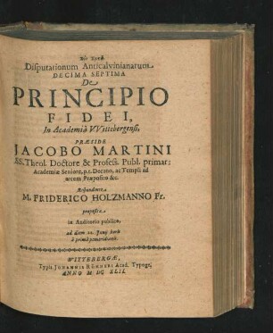 ... Decima Septima. Respondente M. Friderico Holzmanno.