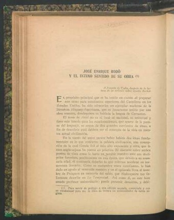 José Enrique Rodó y el intimo sentido de su obra
