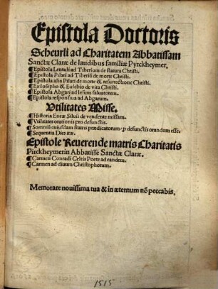 Epistola Doctoris Scheurli ad Charitatem Abbatissam Sanctae Clarae de laudibus familiae Pyrckheymer