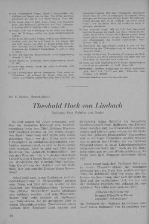 Theobald Hock von Limbach Gelehrter, Poet, Politiker und Soldat
