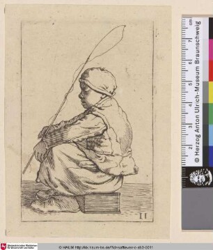 [Sitzender Junge eine Angel haltend; Seated boy in left profile holding a fishing rod]