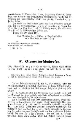 Verpflichtung des Grundherrn, seine Colonisten in der Aufbringung von Schulbaubeiträgen zu vertreten : [IV. Elementarschulwesen]