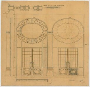 Thiersch, Friedrich von; München; Haus für Handel und Gewerbe - Windfänge im Vestibül (Grundriss, Ansichten, Schnitt, Detail)