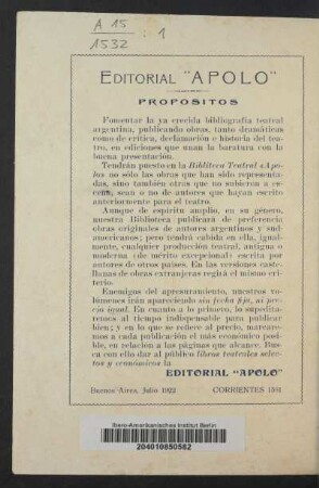 Editorial "Apolo" - Propositos