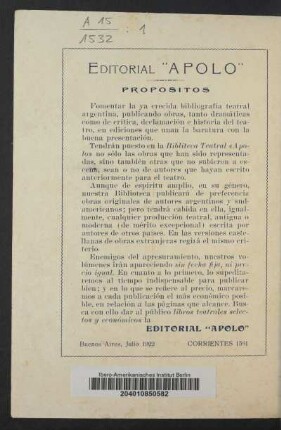 Editorial "Apolo" - Propositos