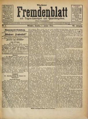 Münchener Fremdenblatt : mit Tagesanzeiger und Quartiergeber. 1884,1/3 = Jg. 7