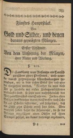 Fünftes Hauptstück. Von Gold und Silber, und denen daraus geprägten Münzen