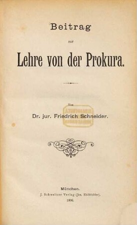 Beitrag zur Lehre von der Prokura