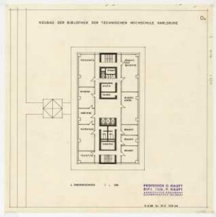 Hochschulbibliothek, Karlsruhe Neubau: Vorprojekt: Neubau der Bibliothek. Grundriss 4.OG, 1:200