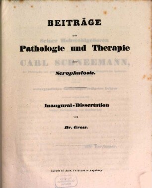 Beiträge zur Pathologie und Therapie Scrophulosis : Inaug.-Diss.