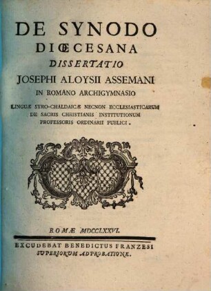De Synodo Dioecesana Dissertatio