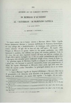 Intorno ad un comento inedito di Remigio d'Auxerre al "Satyricon" di Marziano Capella e ad altri comenti al medesimo "Satyricon".