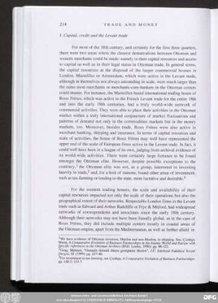 I. Capital, credit and the Levant trade