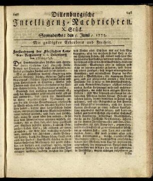 X. Stück. Sonnabends: den 5. Junii / 1773.