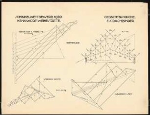Gedächtniskirche mit Gedenkhalle Schinkelwettbewerb 1920: Eiserner Dachbinder. Kräftepläne, Schema 1:100