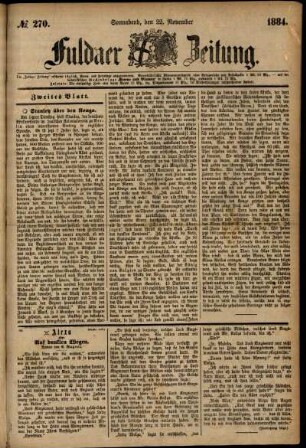 Ausgabe vom Samstag, den 22. November 1884.