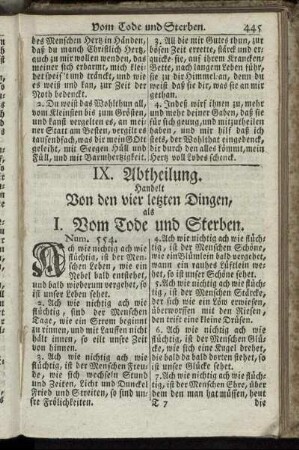 IX. Abtheilung. Handelt von den vier letzten Dingen, als vom Tode und Sterben.