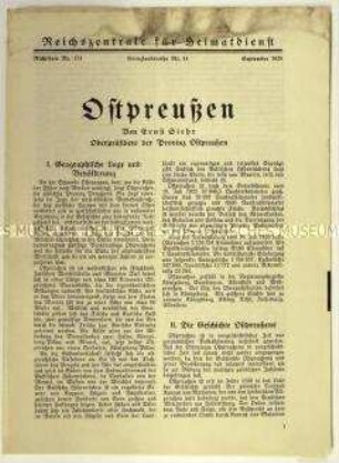 Flugschrift der Reichszentrale für Heimatdienst zur preußischen Provinz Ostpreußen