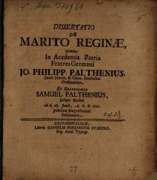 Dissertatio De Marito Reginæ