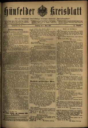 Ausgabe vom Dienstag, den 01. April 1919.