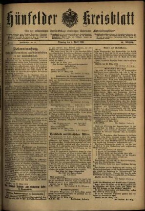 Ausgabe vom Dienstag, den 01. April 1919.