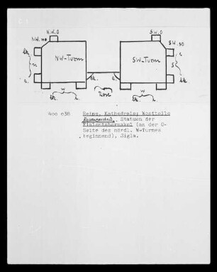 Schematische Zeichnung der Westtürme der Kathedrale Notre-Dame zu Reims