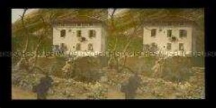 Zerschossene Villa an der Front