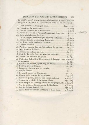 Indication des planches lithographiées