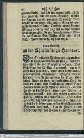 Das Orakel an den Churfürsten zu Hannover