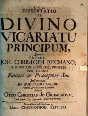 Dissertatio De Divino Vicariatu Principum