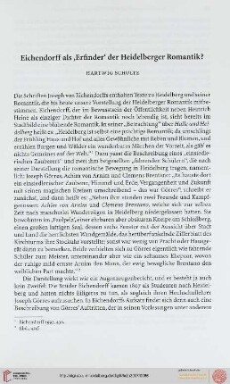 Eichendorff als 'Erfinder' der Heidelberger Romantik?