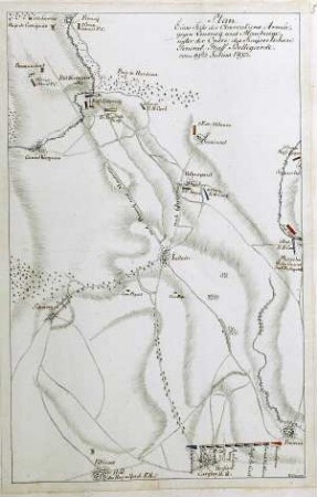 WHK 32 Krieg mit Frankreich 1792-1805: Plan der Stellungen der Beobachtungstruppen Richtung Le Quesnoy und Maubeuge unter dem Befehl von General Graf Bellegard, 19. Juli 1793