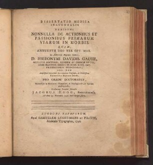 Dissertatio Medica Inauguralis Exhibens Nonnulla De Actionibus Et Passionibus Primarum Viarum In Morbis