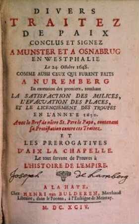 Divers traités de paix conclus et signez à Munstre