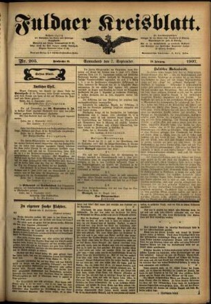 Erste Ausgabe vom Samstag, den 07. September 1907.