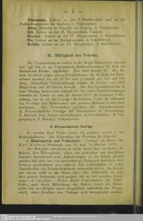 II. Thätigkeit des Vereins