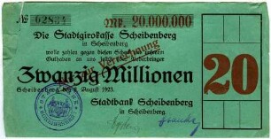 Scheck über Zwanzig Millionen Mark