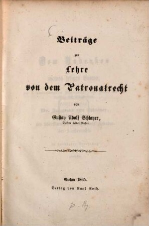 Beiträge zur Lehre von dem Patronatrecht
