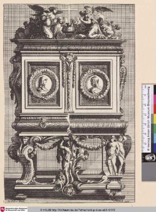 [Kabinettschrank mit Ornamentrahmen, Design for cabinet on console frame]