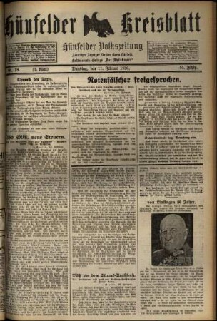 Erste Ausgabe vom Dienstag, den 11. Februar 1930.