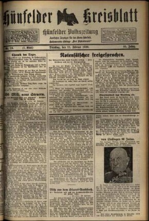 Erste Ausgabe vom Dienstag, den 11. Februar 1930.