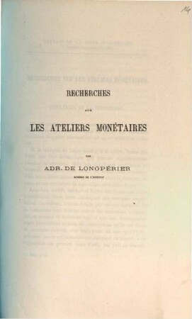 Recherches sur les ateliers monétaires : Dioclétien et la tétrarchie ; extrait de la Revue Numismatique. Nouvelle série, tome XI, 1866
