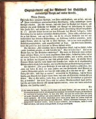 Gegenantwort auf die Antwort der Geselschaft auswärtiger Aerzte auf meine Anrede.