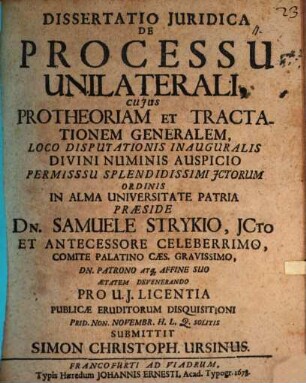 Dissertatio Juridica De Processu Unilaterali